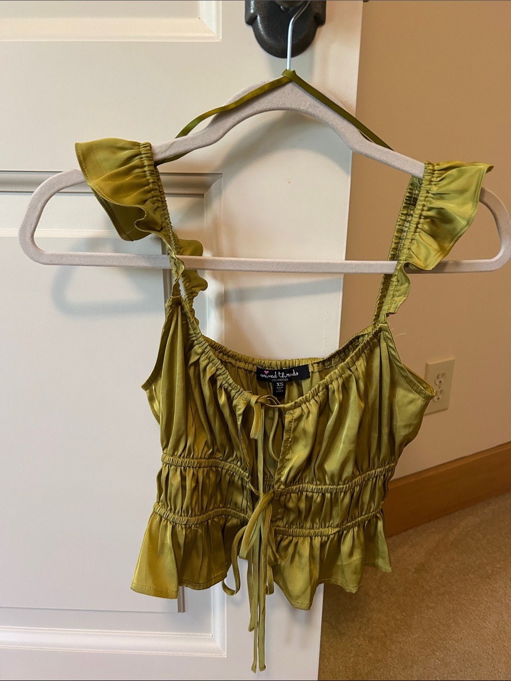 Mixed Threads Front Tie flutter sleeve Tank Top with Ruching